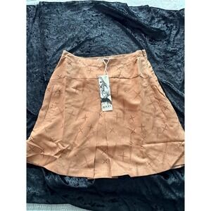 Alice's Pig Brown Geometric Pleated Midi Skirt Pockets Size 4 NWT‎ AP0203A
